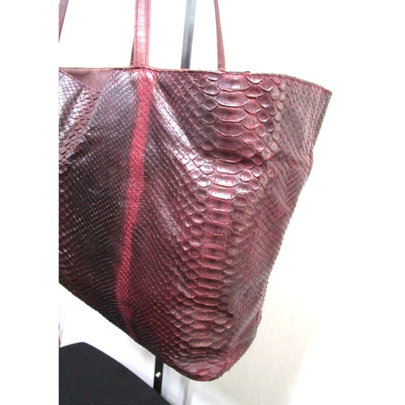 Archipelago Design Large Burgundy Genuine Snakeskin Shoulder Tote Purse - Picture 4 of 11